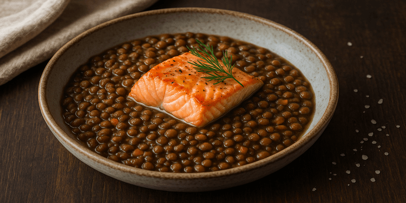 Llenties Guisades amb Salmó