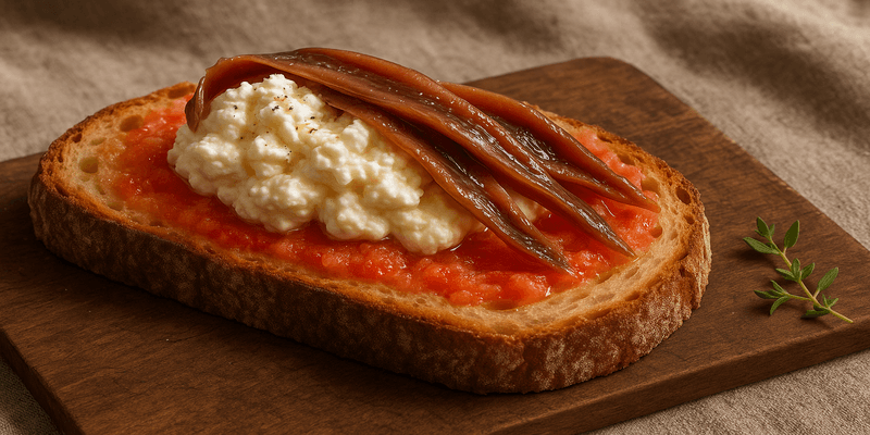 Header image for Pastís de Pa amb Tomàquet, Mató i Anxoves